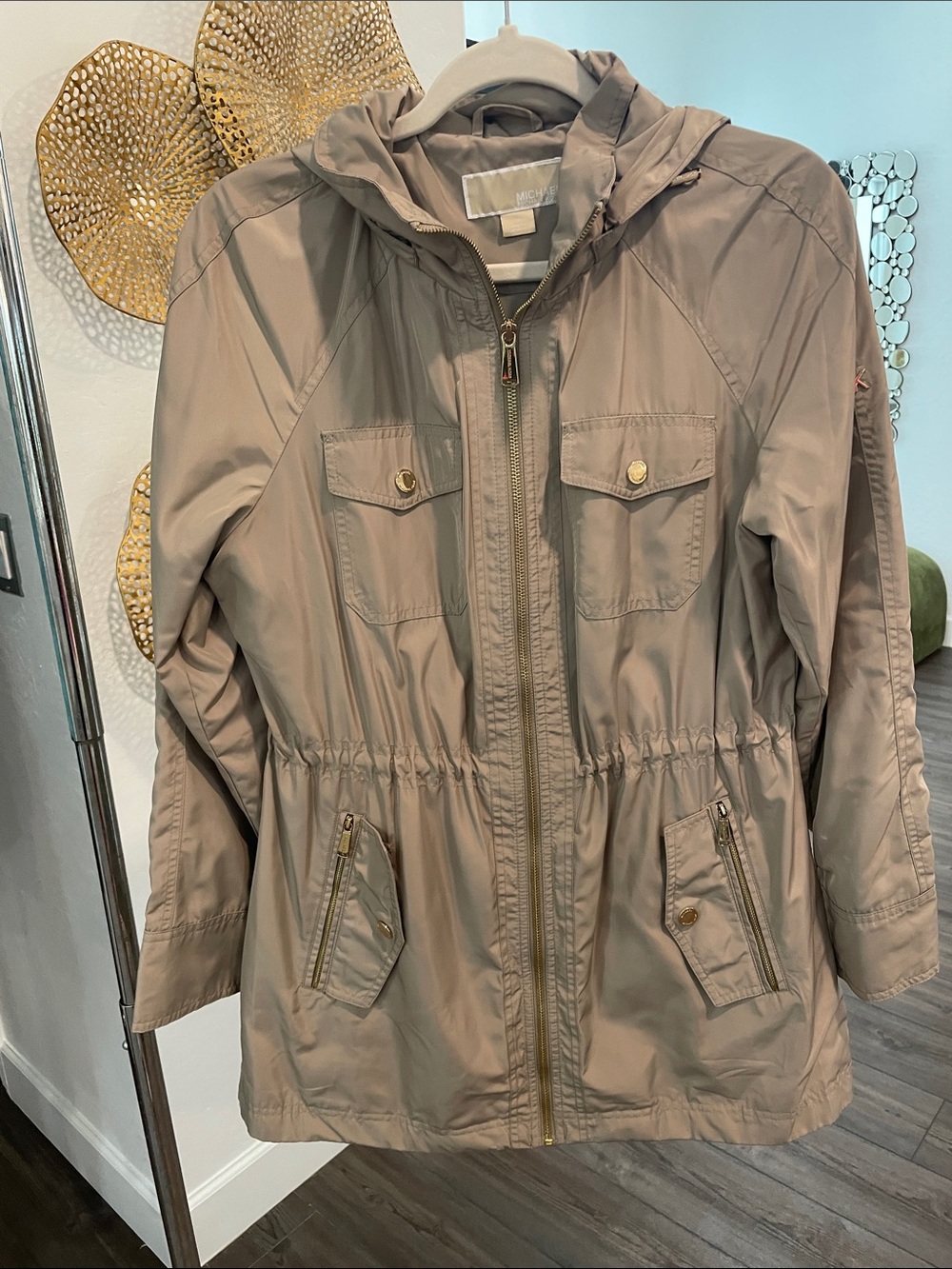 Michael Kors Taupe Hooded Utility Jacket